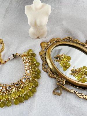 "Afreen" Pachi Kundan Set Green